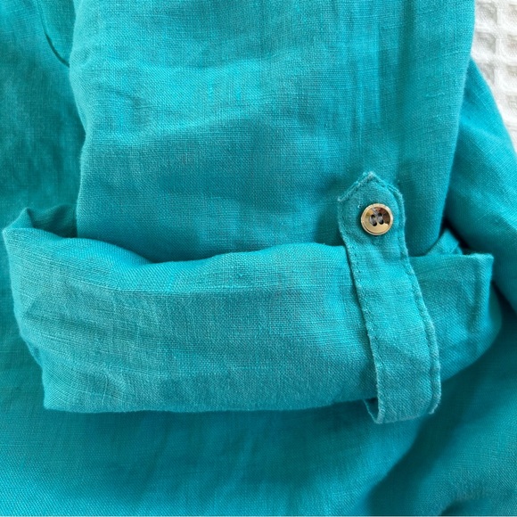 100% Linen Turquoise Popover Blouse Casual Office Travel Summer Plus Size 22W - Picture 5 of 9